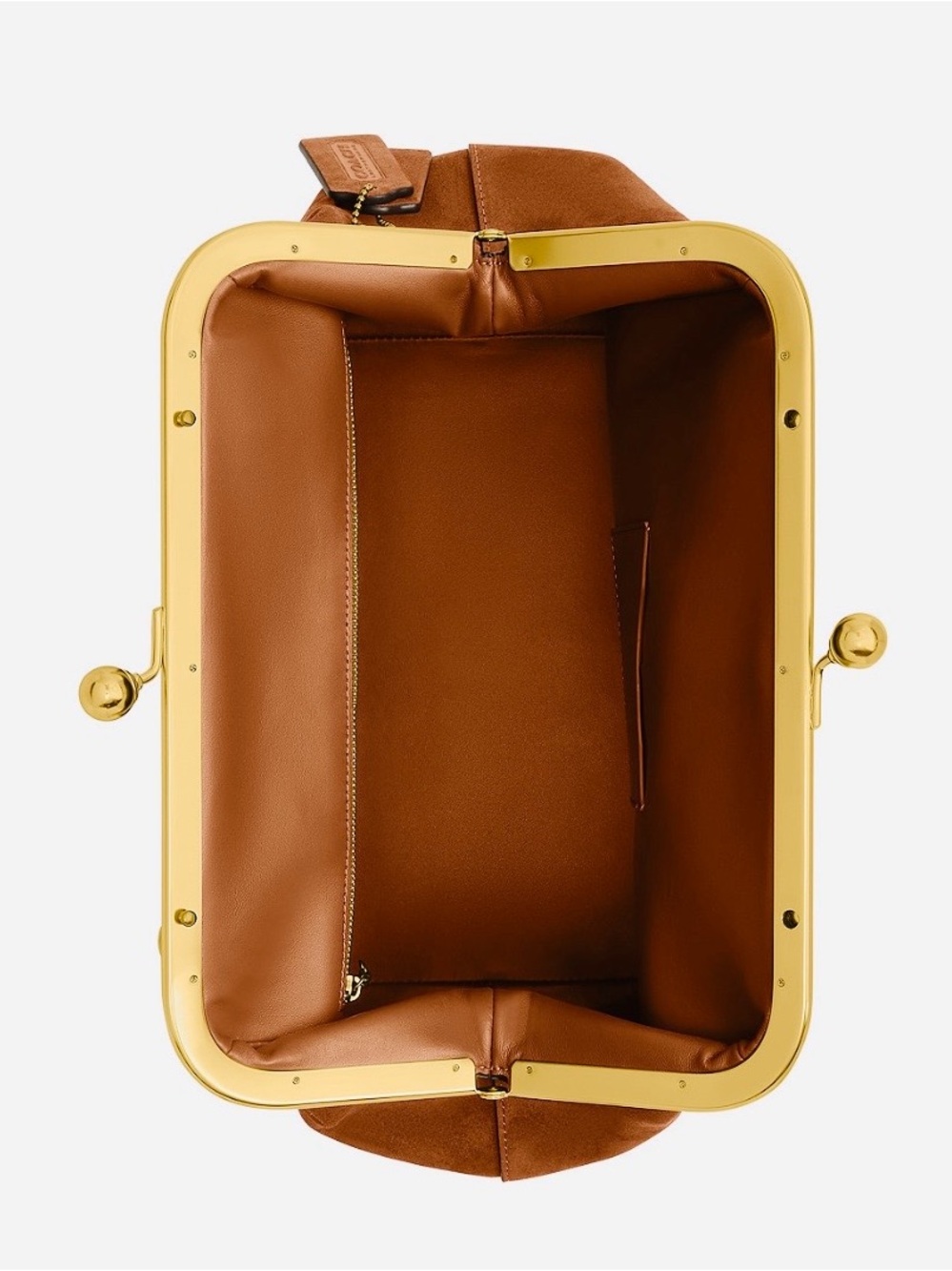 Coach Cognac Leather Frame Tote with Gold-Tone Hardware